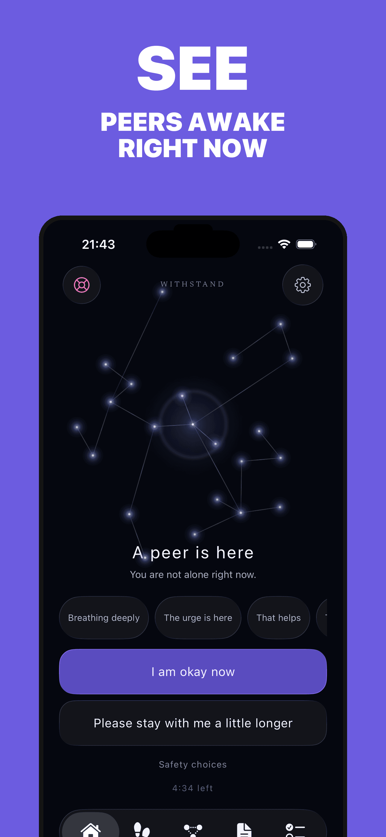 English WITHSTAND 1.1.0 App Store image showing peers present in the shared night sky.