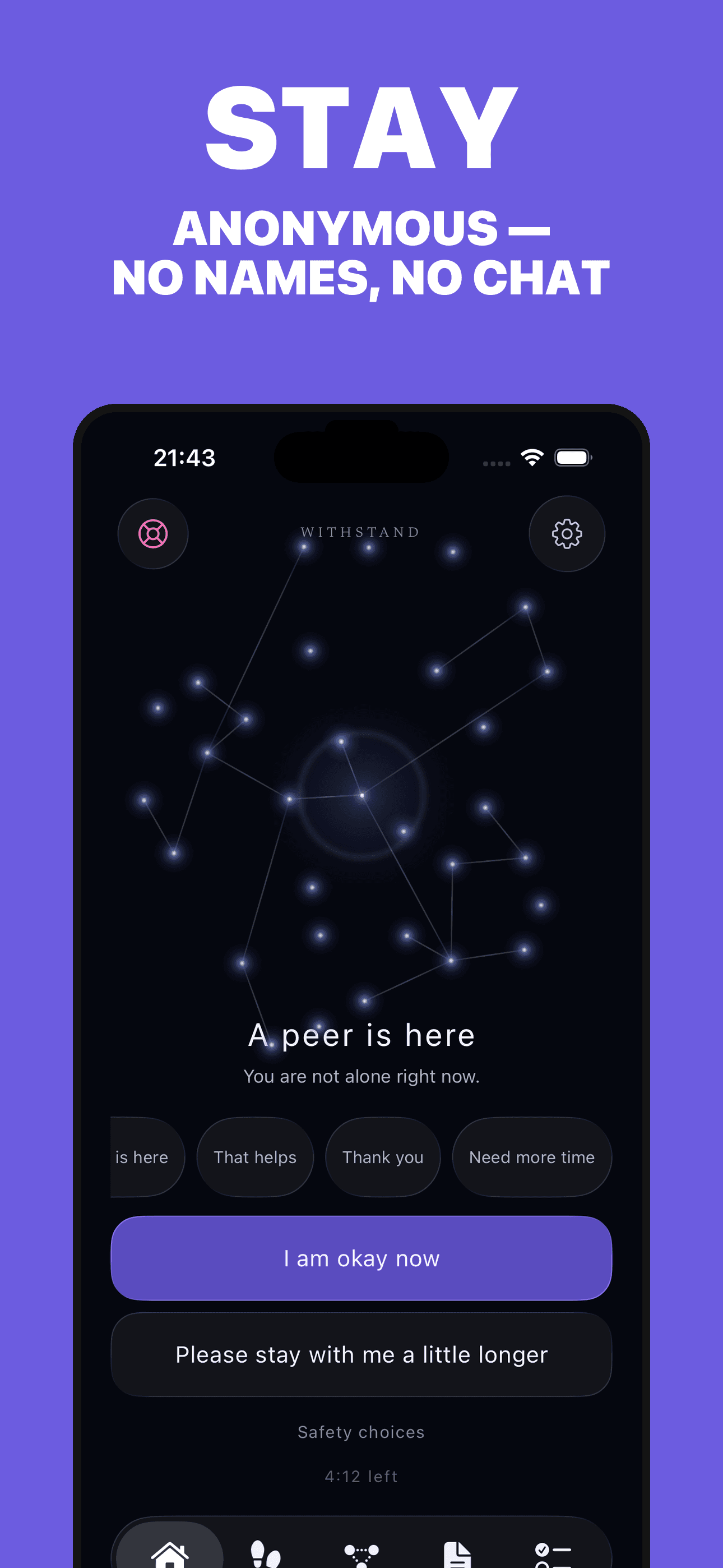 English WITHSTAND 1.1.0 App Store image showing a session with fixed signals and no chat.
